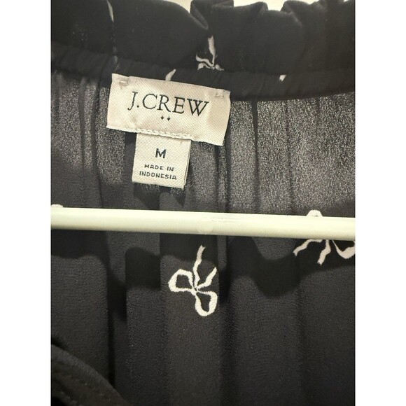 J.Crew Bow Blouse with Ruffle Neck and Velvet Trim Medium Black w/White Bows - Picture 3 of 5
